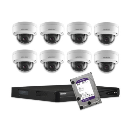 KIT-IP-8-DOME-2MP - HIKVISION - 8 Cam 2MP 2.8mm / 1 NVR / 1 HDD